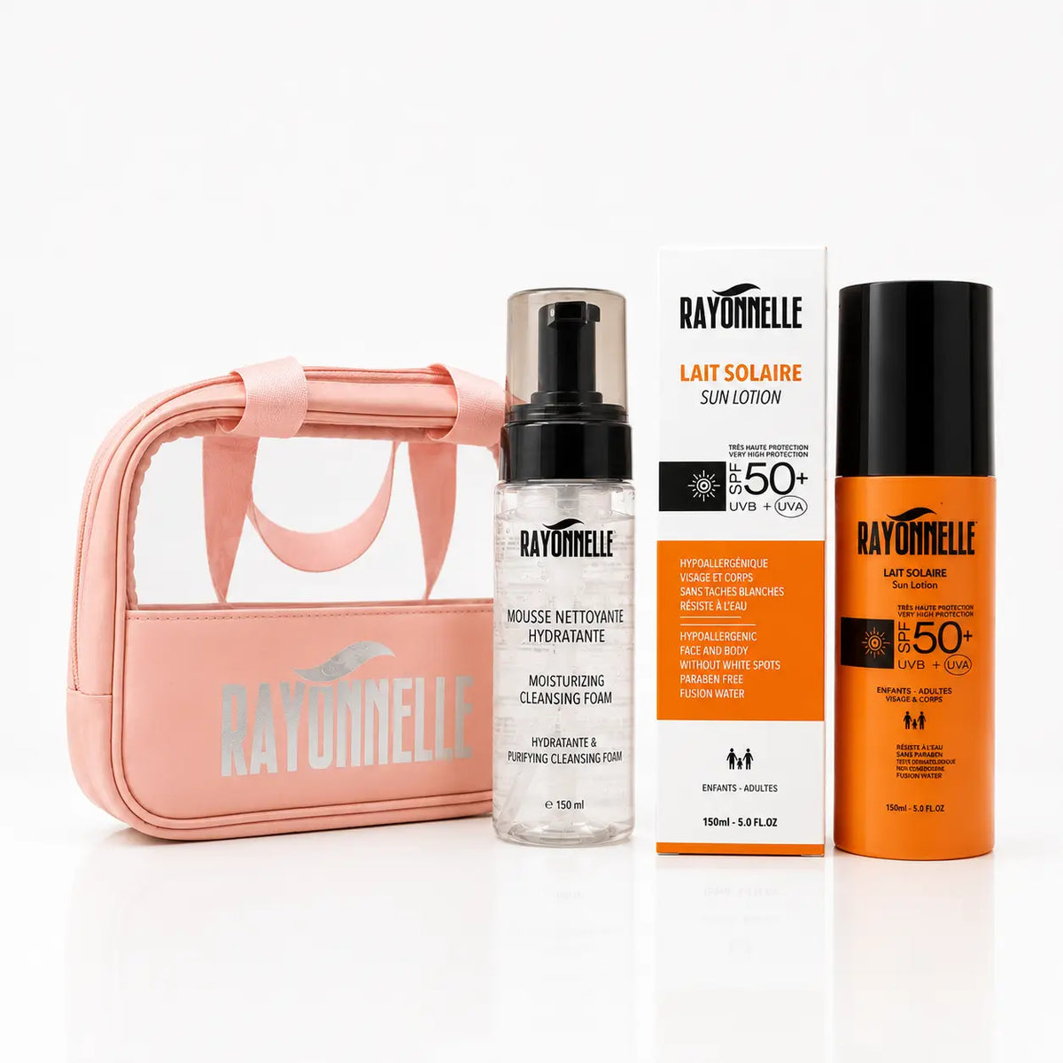 Pack lait solaire + mousse nettoyante visage + trousse 200